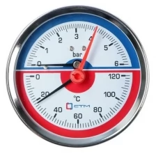 Термоманометр "CTM", аксиальный, Дк 80 мм, 0.6 МПа, наружная резьба 1/4", 120°С